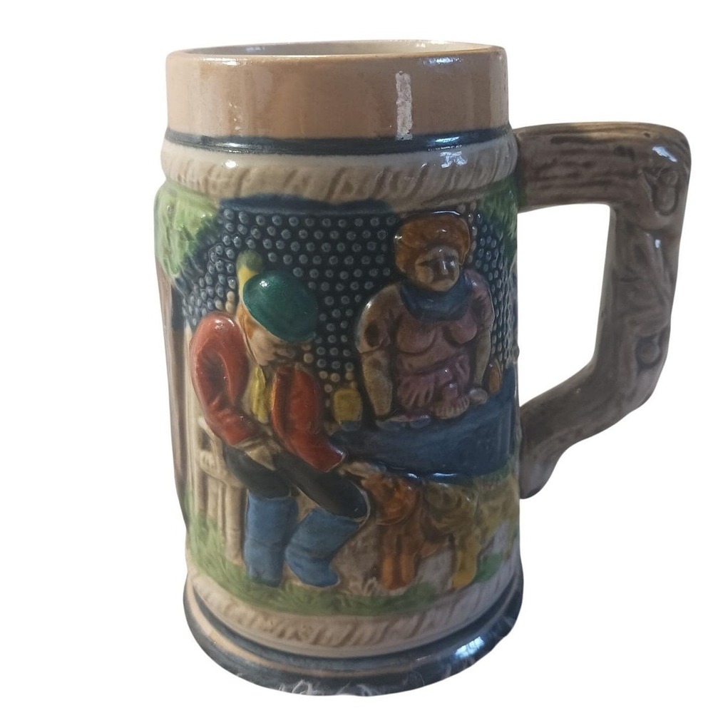 Holt Howard Japan 5¼″ Beer Stein Mug — Raised‎ Tavern Scene Ceramic